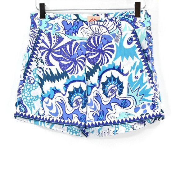 LE SIRENUSE Positano Womens  Blue Mini Geometric Printed Shorts Cotton Size US 6 - Picture 1 of 10